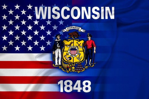 US-Wisconsin Flags Composite for article on Wisconsin Pandemic Relief Grants